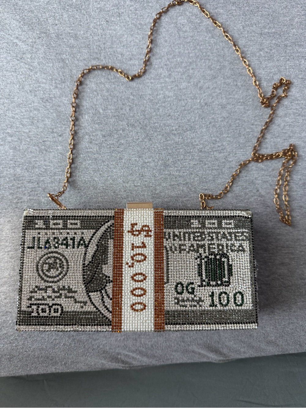 Source Unknown Beaded Money Stack Clutch in Gold, Green and Silver